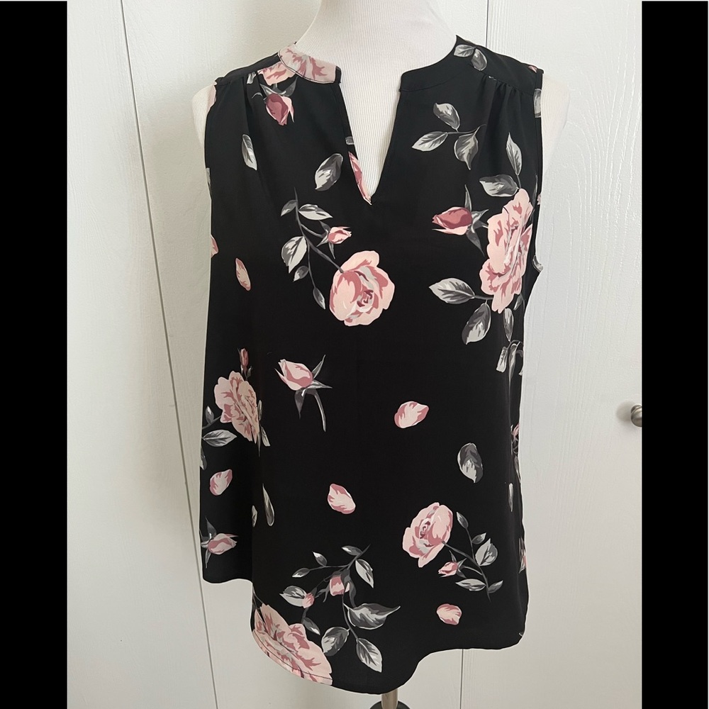 Lila Rose Black Multicolor Floral Sleeveless Blouse